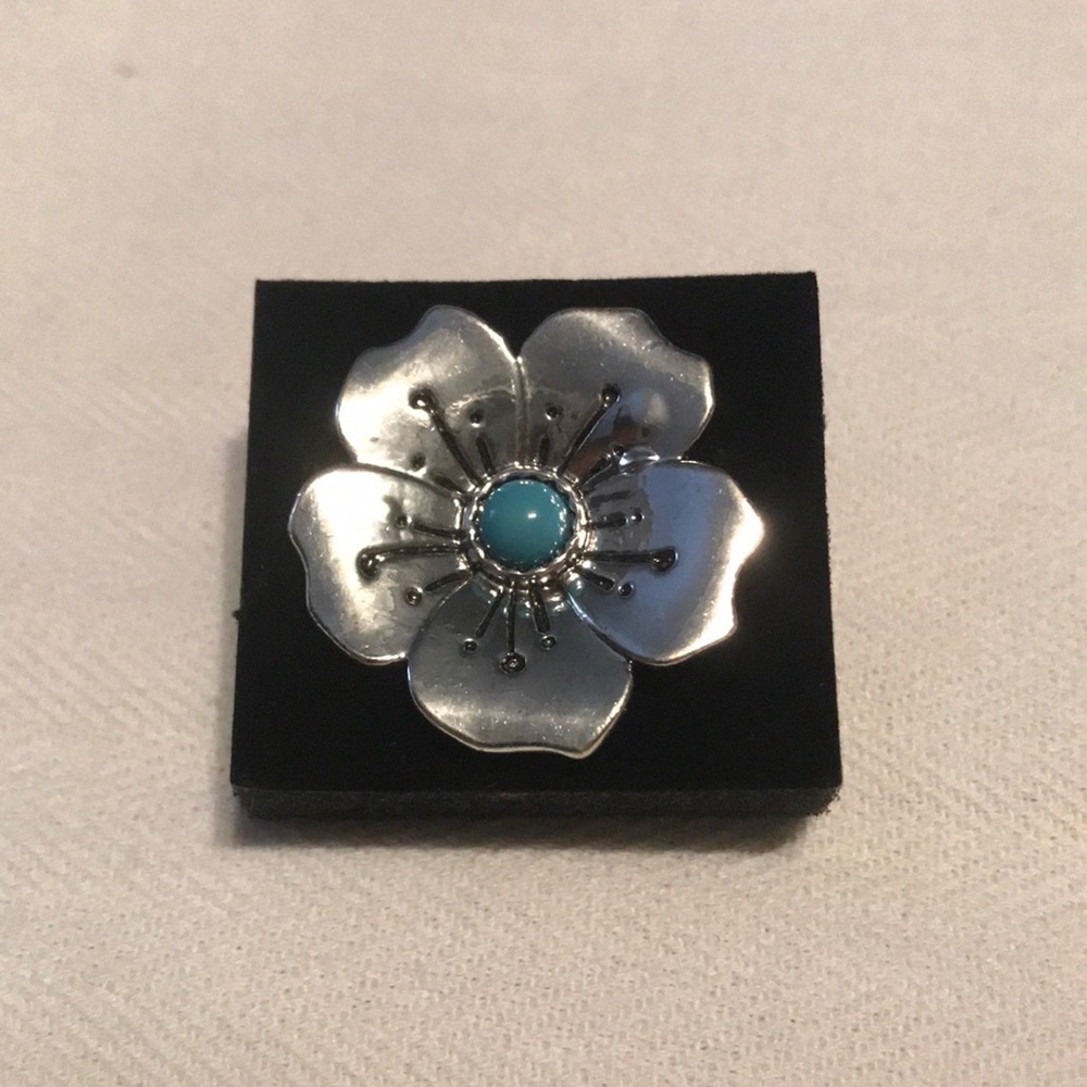 Flower Design Silver Ring with Round Turquoise Stone
